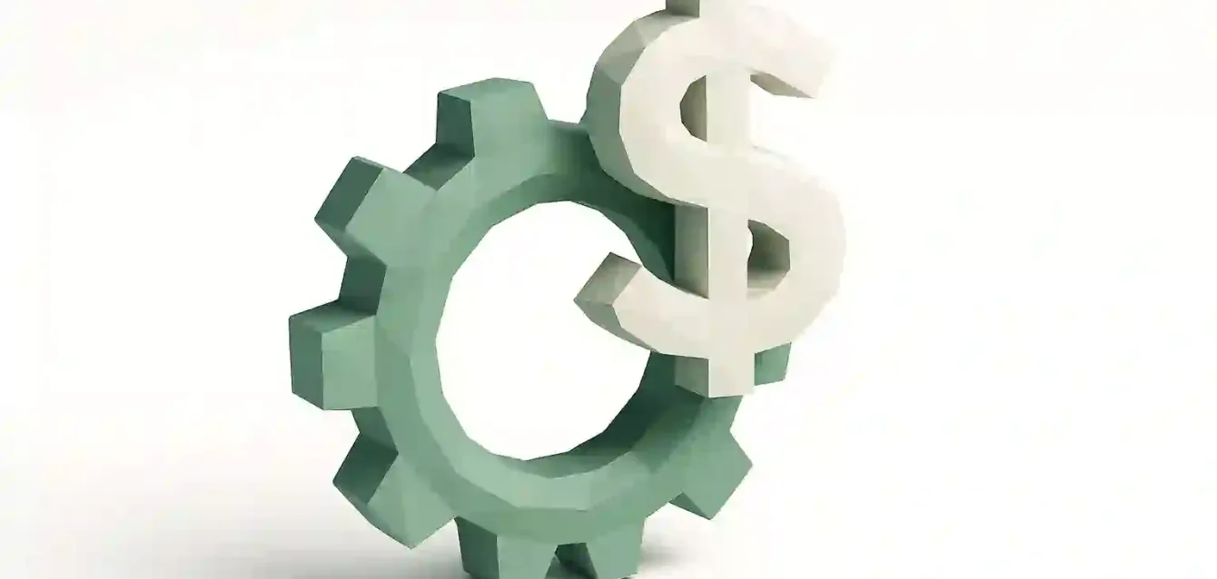 Affordable Business Automation — Gear and Dollar Sign Green gear with a white dollar sign representing affordable business automation and cost-efficient growth