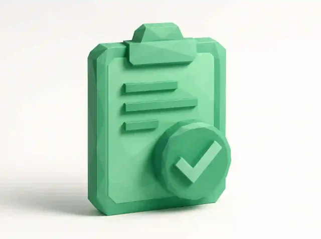 Otomatik müşteri takibini, tamamlanan görevleri ve daha hızlı satışları simgeleyen, büyük bir onay işaretine sahip yeşil 3D pano simgesi.