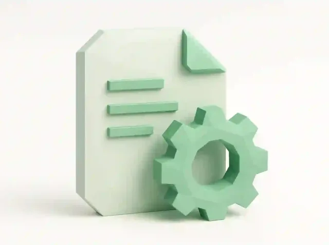 3D mint-green document and gear icon symbolizing AI blog automation for automatic blog post generation and workflow optimization