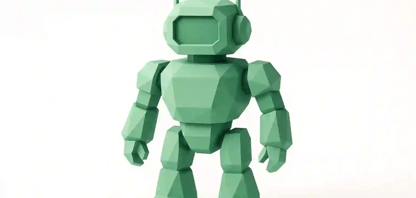 En İyi Yapay Zeka Çalışan Platformu 2025 - Yapay Zeka Asistanını Temsil Eden Nane Yeşili Düşük Poli Robot Beyaz bir arka plan üzerinde duran nane yeşili düşük poli robot, 2026'da yapay zeka çalışan platformları için bir yapay zeka çalışanını veya asistanını simgeliyor