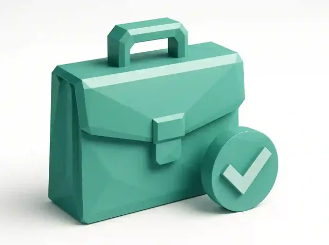Teal 3D briefcase icon with a checkmark, symbolizing AI sales tools, workflow-first automation, and approved sales process optimization.