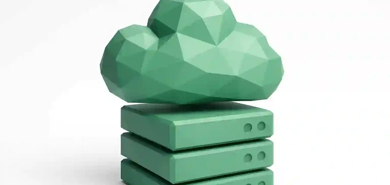 Open-Source LLM Hosting Providers 2025 - Cloud and Server Stack Illustration Low-poly green cloud floating above a stack of three servers, symbolizing open-source LLM cloud hosting infrastructure for 2025