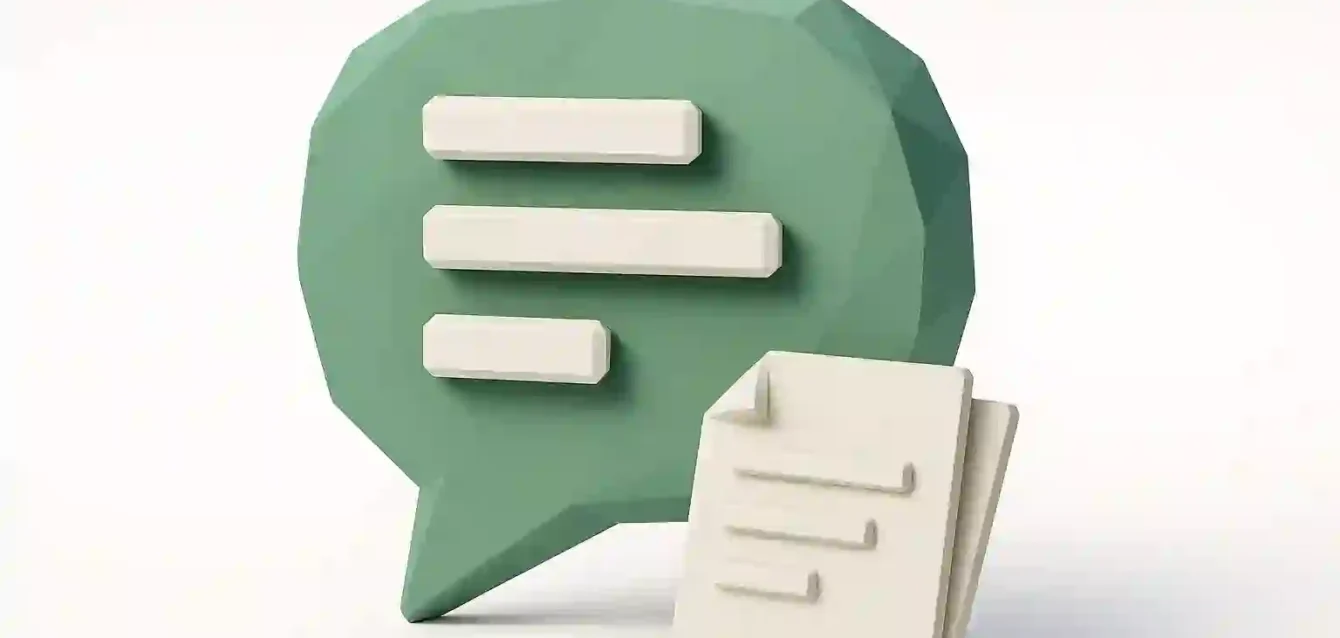 ChatGPT İçerik Oluşturma İpuçları - 2026 Kılavuz İllüstrasyonu İçerik oluşturma için ChatGPT istemlerini simgeleyen, beyaz metin çizgileri ve bir belge simgesi içeren 3B yeşil konuşma balonu (2026 kılavuzu)