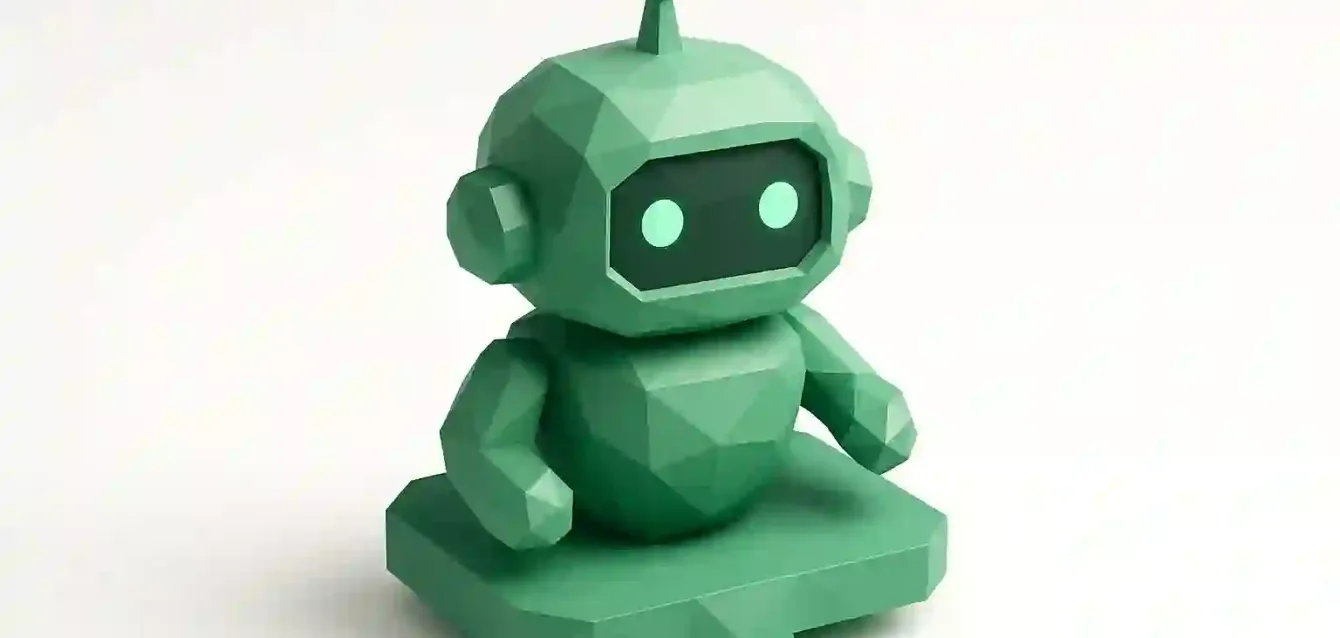 Chatbot Automation Platform Guide 2025 — Green Robot Icon for Efficiency Low-poly green chatbot robot figurine seated on a speech-bubble base, representing chatbot automation, AI-driven customer support, and platform efficiency improvements for 2025.