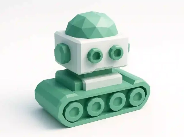 3D mint-green robot on treads on a white background symbolizing AI automation integration to streamline workflows and maximize ROI
