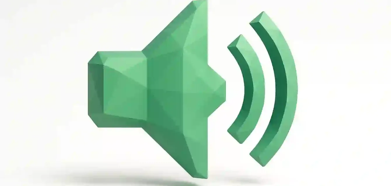 Open-Source Text-to-Speech Alternatives to ElevenLabs - Speaker Icon Green low-poly speaker icon with three sound-wave arcs on a white background, representing text-to-speech and audio synthesis for free open-source alternatives to ElevenLabs