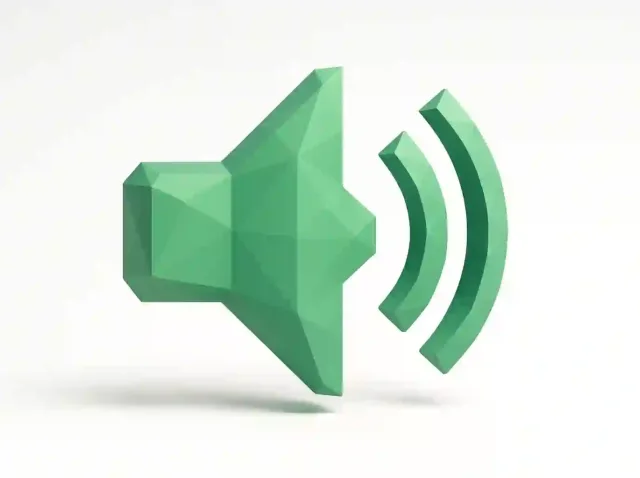 Green low-poly speaker icon with three sound-wave arcs on a white background, representing text-to-speech and audio synthesis for free open-source alternatives to ElevenLabs