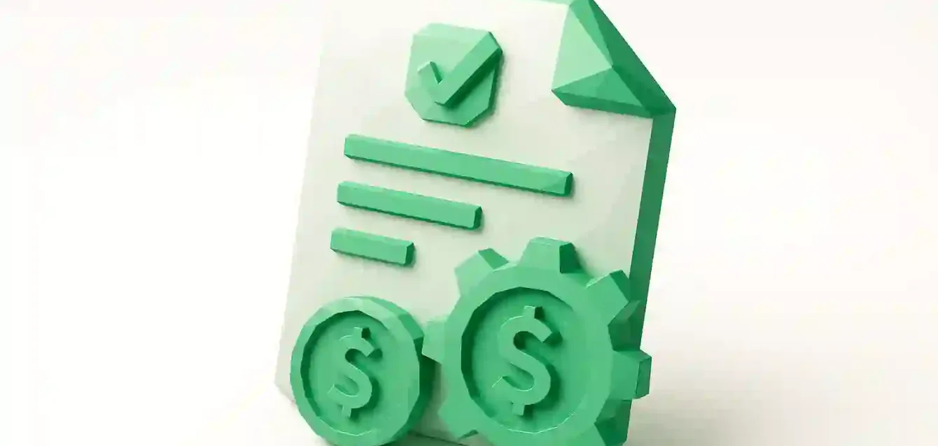 Invoice Automation Software — Cut Costs & Boost Efficiency 3D green icon of an invoice with dollar coins and a gear, representing invoice automation software to cut costs and boost efficiency