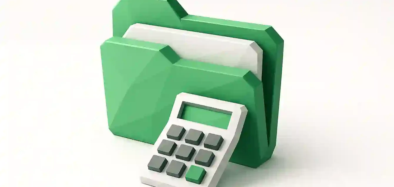 Manuel Veri Girişini Azaltın 2026 - Otomasyon için Klasör ve Hesap Makinesi Simgesi Otomatik kayıt tutmayı ve 2026 kılavuzu için manuel veri girişini azaltmayı simgeleyen belgeler ve hesap makinesi simgesi içeren yeşil klasör