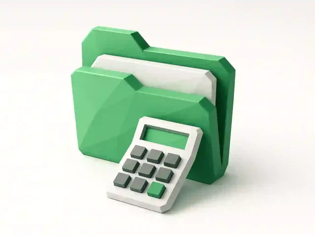 Otomatik kayıt tutmayı ve 2026 kılavuzu için manuel veri girişini azaltmayı simgeleyen belgeler ve hesap makinesi simgesi içeren yeşil klasör