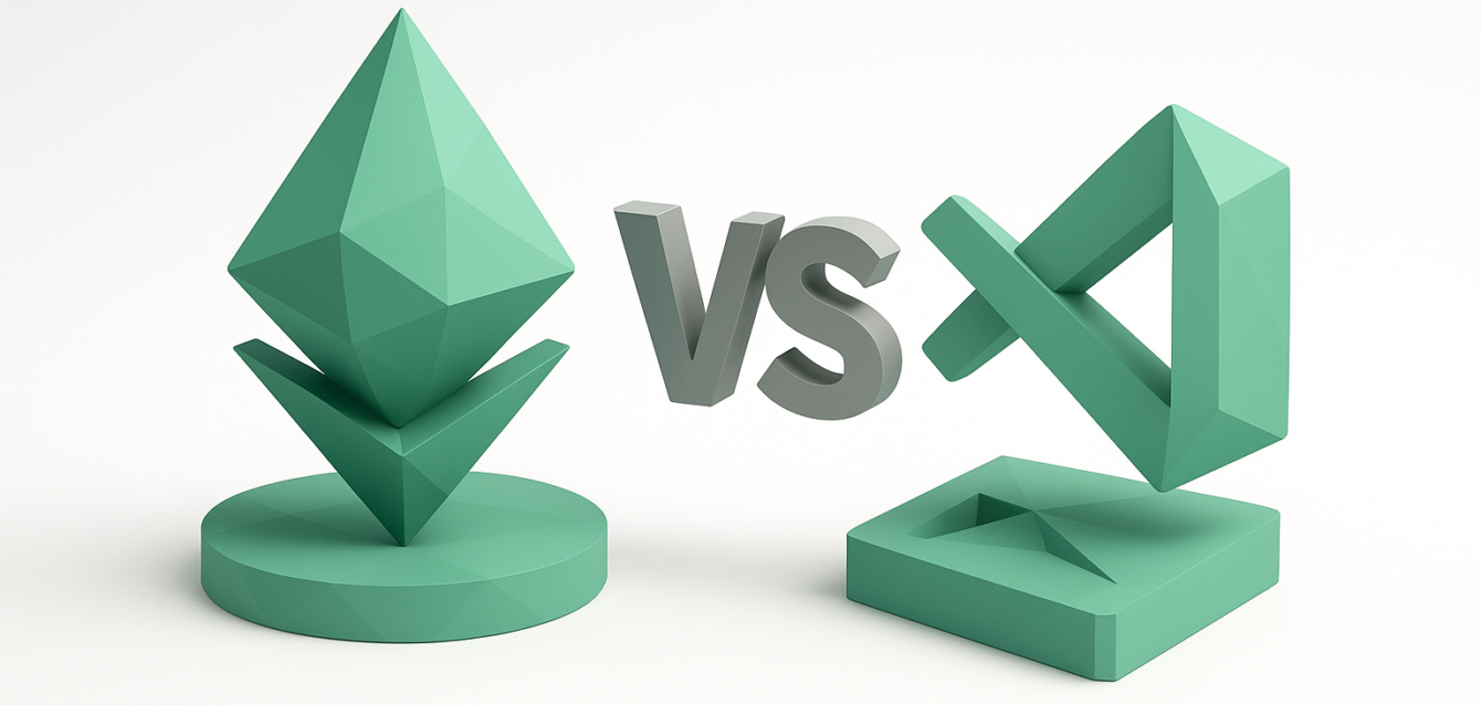 3D teal Antigravity emblem facing a teal VS Code emblem with a metallic "VS" between them on a white background, representing Antigravity vs VS Code for agents (2026 guide)