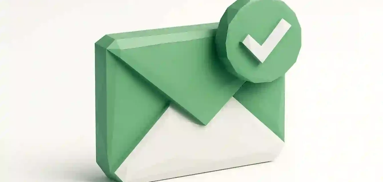 Green stylized envelope with a checkmark badge representing verified email deliverability and successful B2B cold outreach for 2026