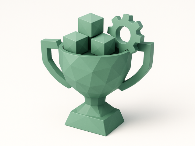 En İyi CRM Ajansları için CRM sistemlerini ve ajans ortaklarını simgeleyen geometrik küpler ve bir dişli tutan yeşil kupa (2026)