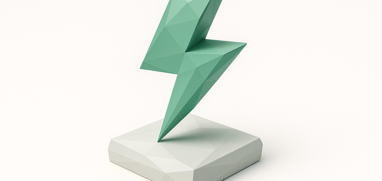 Best Zapier Alternatives 2026 — Workflow Automation Icon Green low-poly lightning bolt sculpture on a pedestal representing workflow automation and Zapier alternatives for 2026