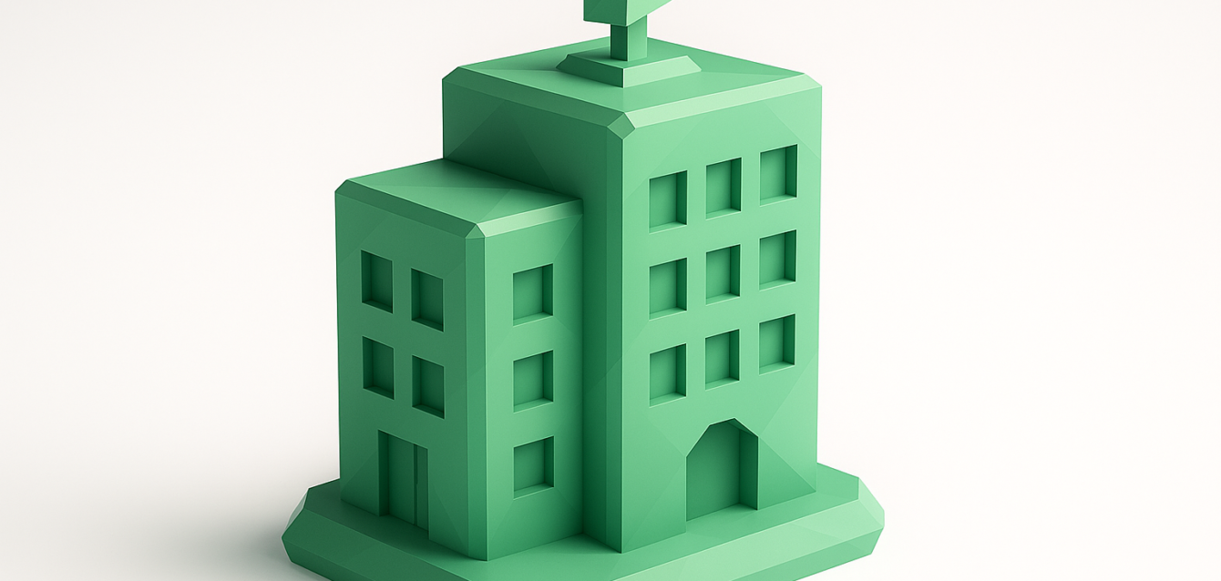 Low-poly green 3D building with a small antenna on top, symbolizing AI agent infrastructure for Building Agents with Gemini 3.