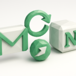 Connect Gmail to Notion with Make (2026) 6 3D green Gmail envelope icon, circular sync arrow and Make automation badge beside a Notion cube with an 'N', symbolizing connecting Gmail to Notion using Make automation (2026).