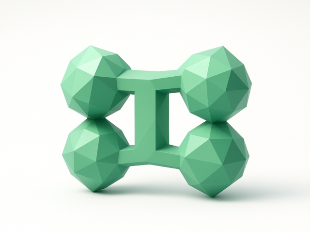 Mint-green low-poly geometric structure of four connected nodes forming an H shape, evoking large-context AI and Gemini 3's 1–2M token context window