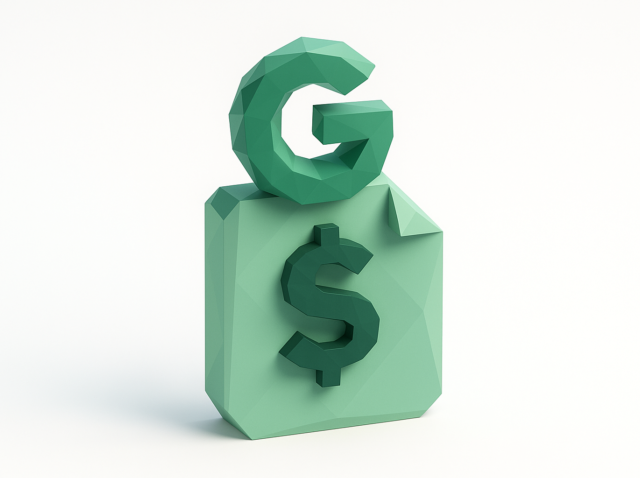 Green low-poly price tag with a stylized 'G' on top and a dollar sign on the tag, symbolizing Google Gemini 3 API pricing and 2026 cost guide.
