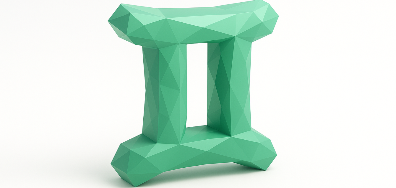 Green low-poly 3D Gemini symbol on a white background, representing access to Gemini 3 AI for enterprise users in a 2026 guide