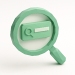 Image Search Techniques with Automation 5 3D low-poly green magnifying glass with a search bar and small magnifier icon inside, representing image search and automation techniques