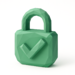 Is n8n Free for Commercial Use? Here's the Truth 4 Low-poly green padlock with a checkmark on a white background, symbolizing approved licensing or secure permission for commercial use of n8n