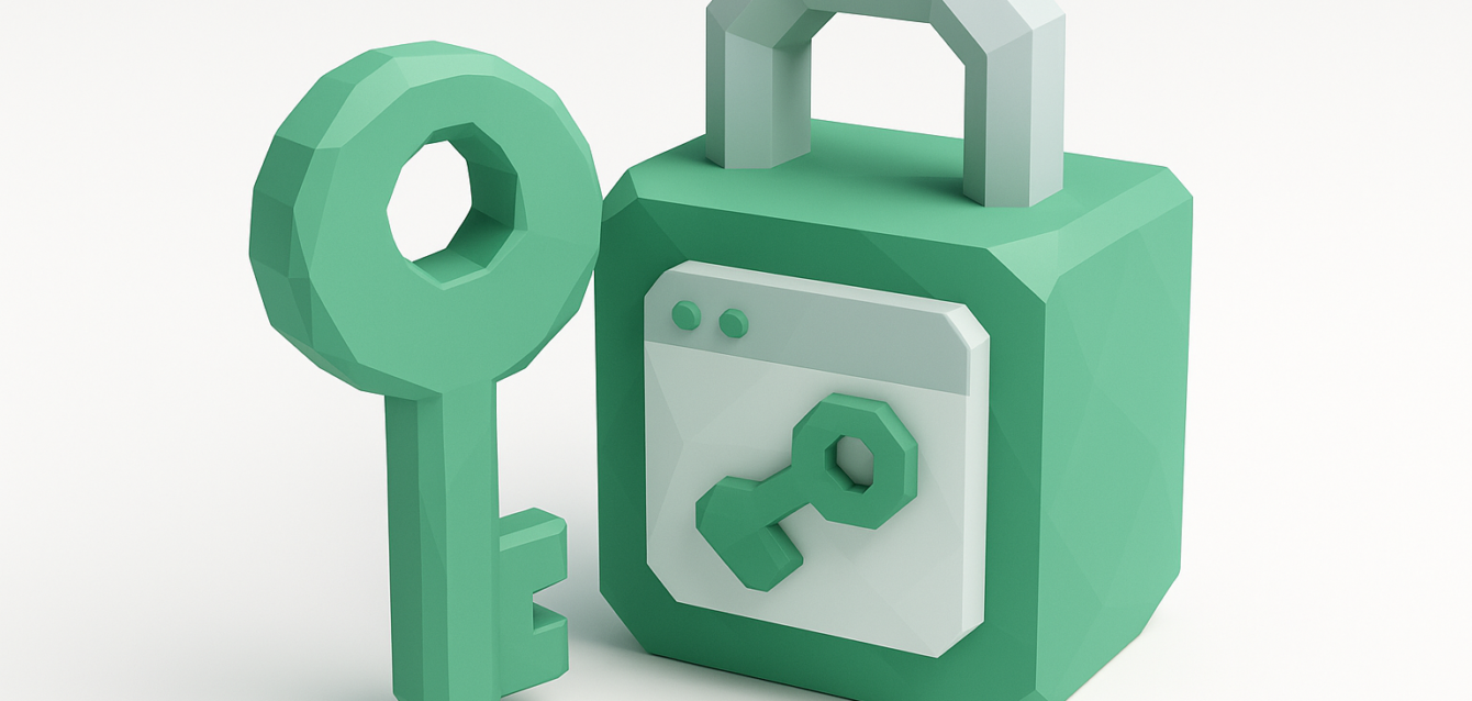 3D green lock and key icon with a browser window key symbol representing Make.com API key management, secure and scalable (2026)