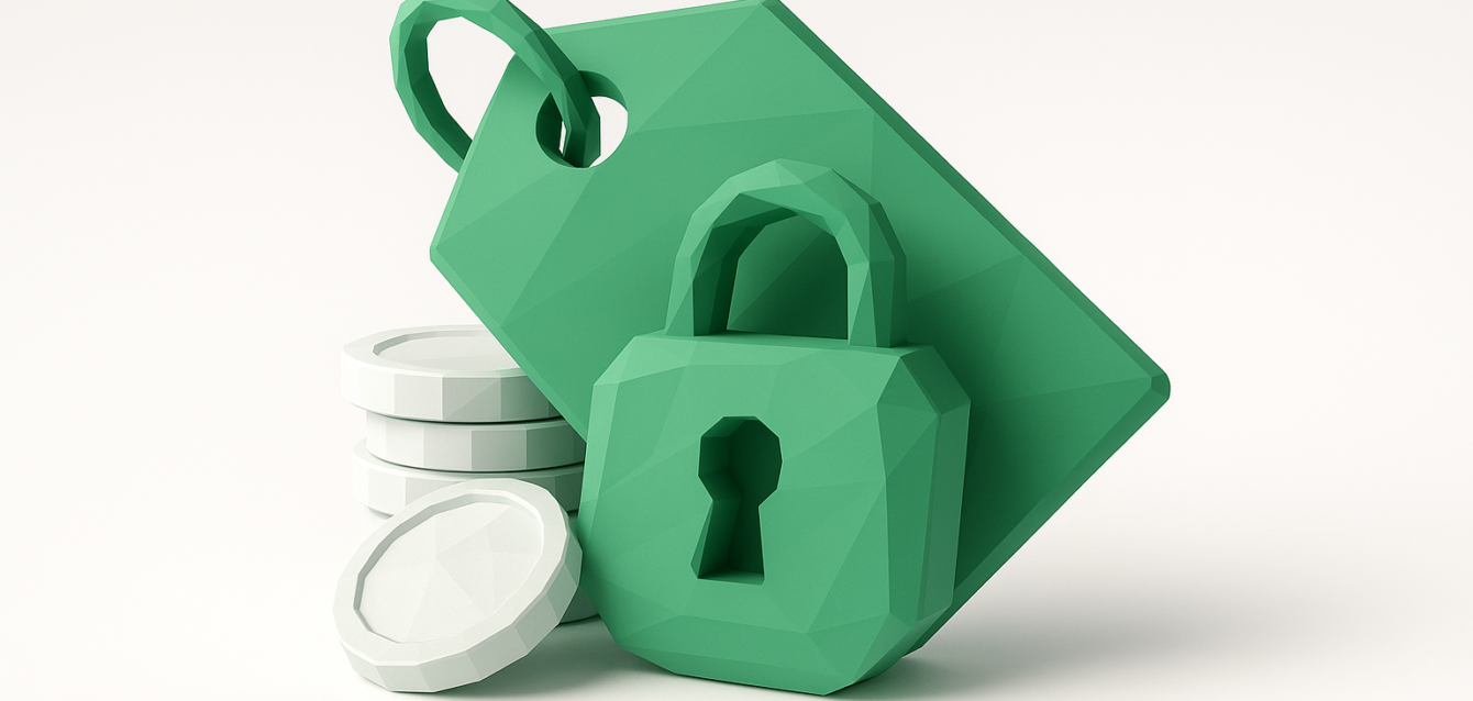 Make.com Fiyatlandırma ve Gizli Maliyetler 2026 Hayatta Kalma Rehberi - Fiyat Etiketi, Asma Kilit ve Madeni Paralar Make.com fiyatlandırmasını, kilitli ücretleri ve 2026 hayatta kalma kılavuzu için gizli maliyetleri simgeleyen, üst üste dizilmiş paraların yanında yeşil fiyat etiketi ve asma kilit