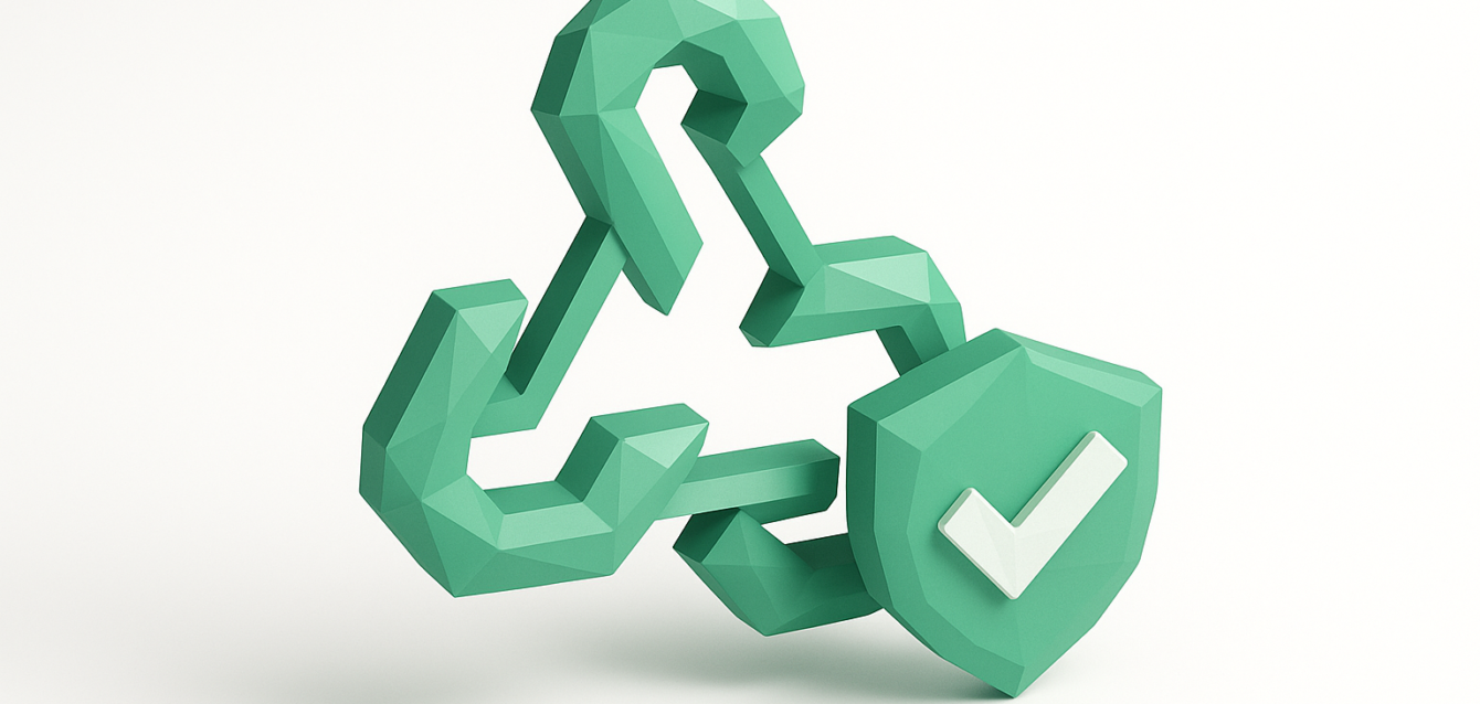 Make.com Webhook Listener — Secure & Scalable Webhook Security Concept Green polygonal webhook network icon with shield and checkmark, representing a secure and scalable Make.com webhook listener and validated connections