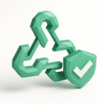 Make.com Webhook Listener Tutorial: Secure & Scalable 5 Green polygonal webhook network icon with shield and checkmark, representing a secure and scalable Make.com webhook listener and validated connections