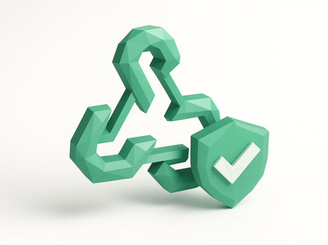 Güvenli ve ölçeklenebilir Make.com webhook dinleyicisini ve doğrulanmış bağlantıları temsil eden, kalkanlı ve onay işaretli yeşil çokgen webhook ağ simgesi