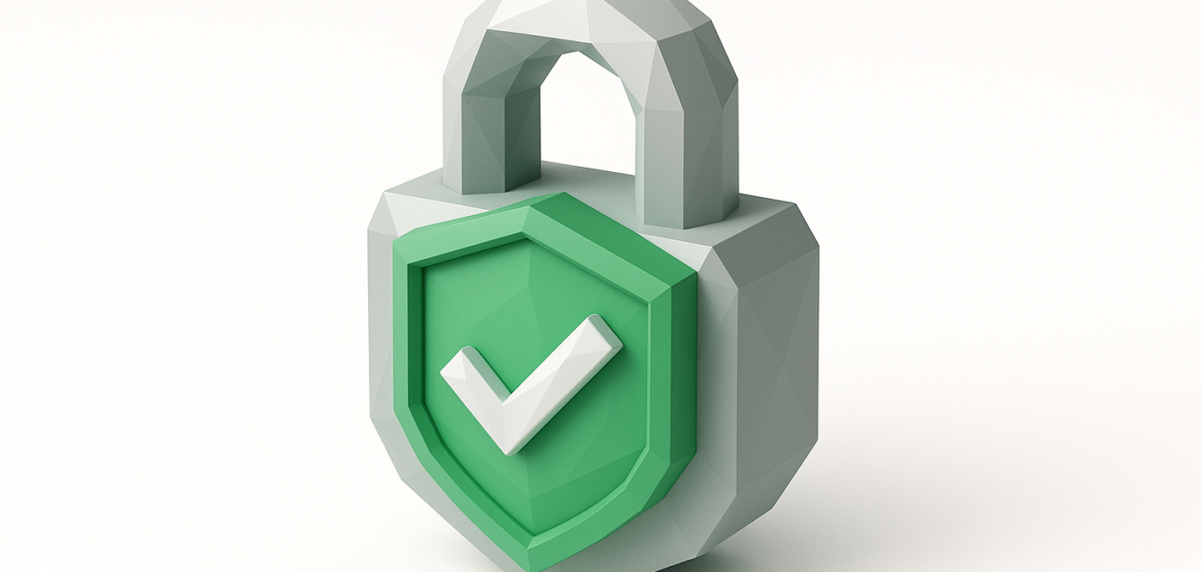 n8n Kurumsal Güvenlik - Özel Otomasyon Asma Kilit Simgesi n8n kurumsal güvenlik ve özel otomasyonu temsil eden yeşil kalkanlı ve beyaz onay işaretli stilize asma kilit