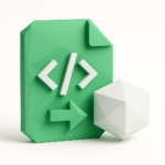 n8n Expressions & Variables: Practical Guide 5 3D green document with code brackets and an arrow beside a white geometric cube, symbolizing n8n expressions and variables in automation workflows