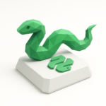 Running Python Scripts in Zapier: A Practical Guide 6 Low-poly green Python snake on a white keyboard key with a Python logo symbol, symbolizing running Python scripts in Zapier automation