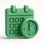 Green low-poly calendar and clock icon representing scheduled n8n workflows and Cron job timing