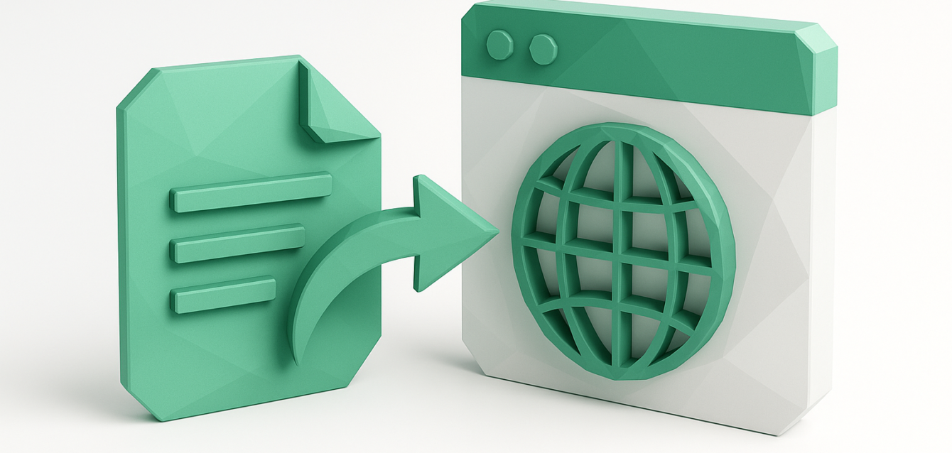 3D teal icon of a document with an arrow pointing to a browser window containing a globe, symbolizing web scraping and automated data pipelines with n8n.