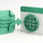 3D teal icon of a document with an arrow pointing to a browser window containing a globe, symbolizing web scraping and automated data pipelines with n8n.