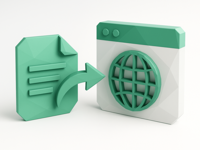 Web kazıma ve n8n ile otomatik veri hatlarını simgeleyen, küre içeren bir tarayıcı penceresine işaret eden oklu bir belgenin 3B deniz mavisi simgesi.