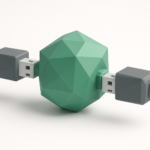 What Is an API Connector? 2026 Guide 4 3D geometric hub with USB-like plugs connecting two modules, symbolizing an API connector enabling system integration and data exchange