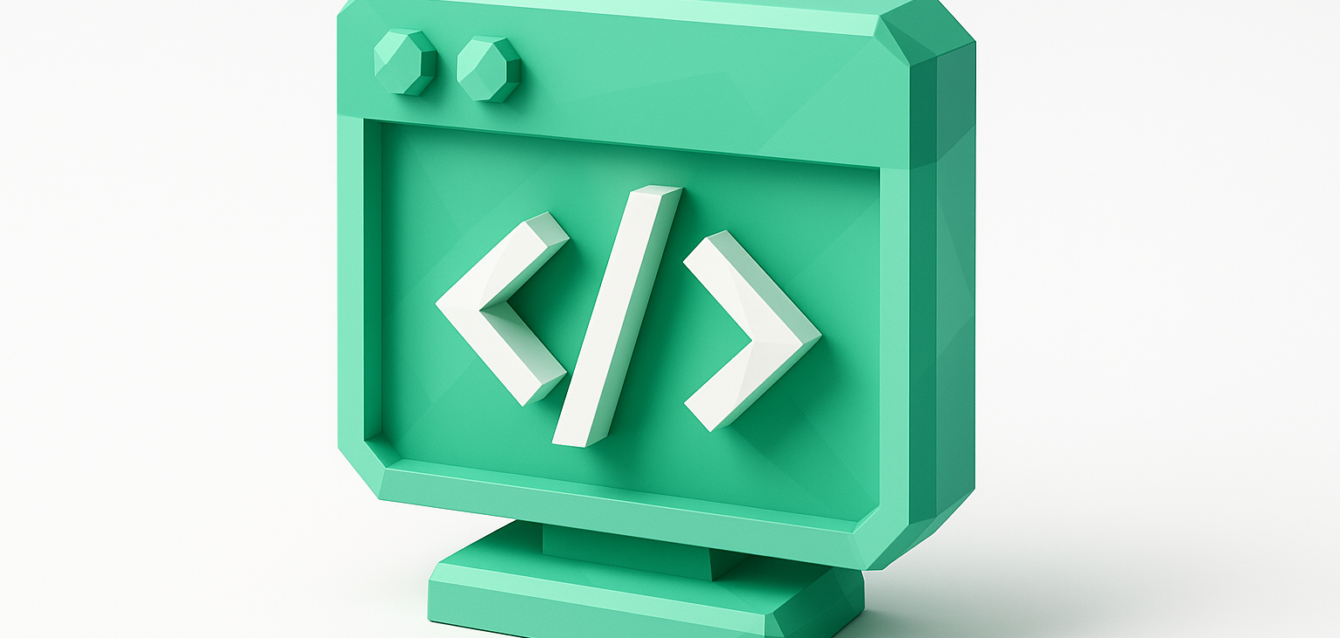 Cursor Code Editor 2026 — 3D Code Editor Icon 3D mint-green monitor icon showing white angle-bracket code symbols (), conceptual illustration for the Cursor code editor and programming tools