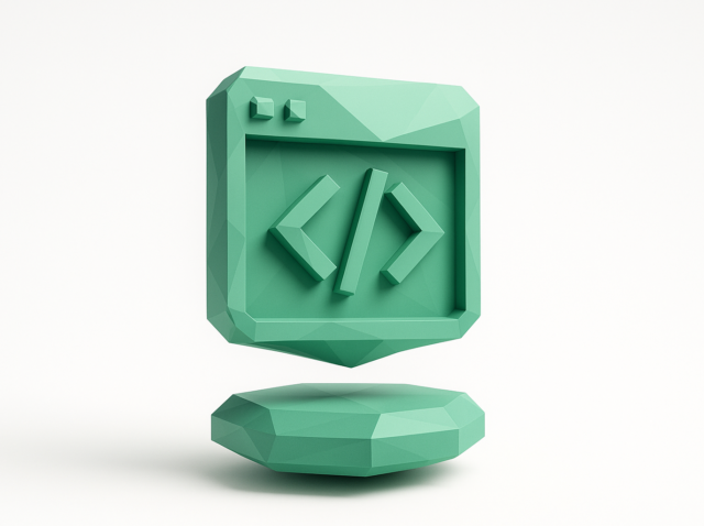 Minimal beyaz arka plan üzerinde açılı kod parantezleriyle yüzen 3D nane yeşili poligonal kod düzenleyici penceresi - Google Antigravity Code Editor için kavramsal illüstrasyon.