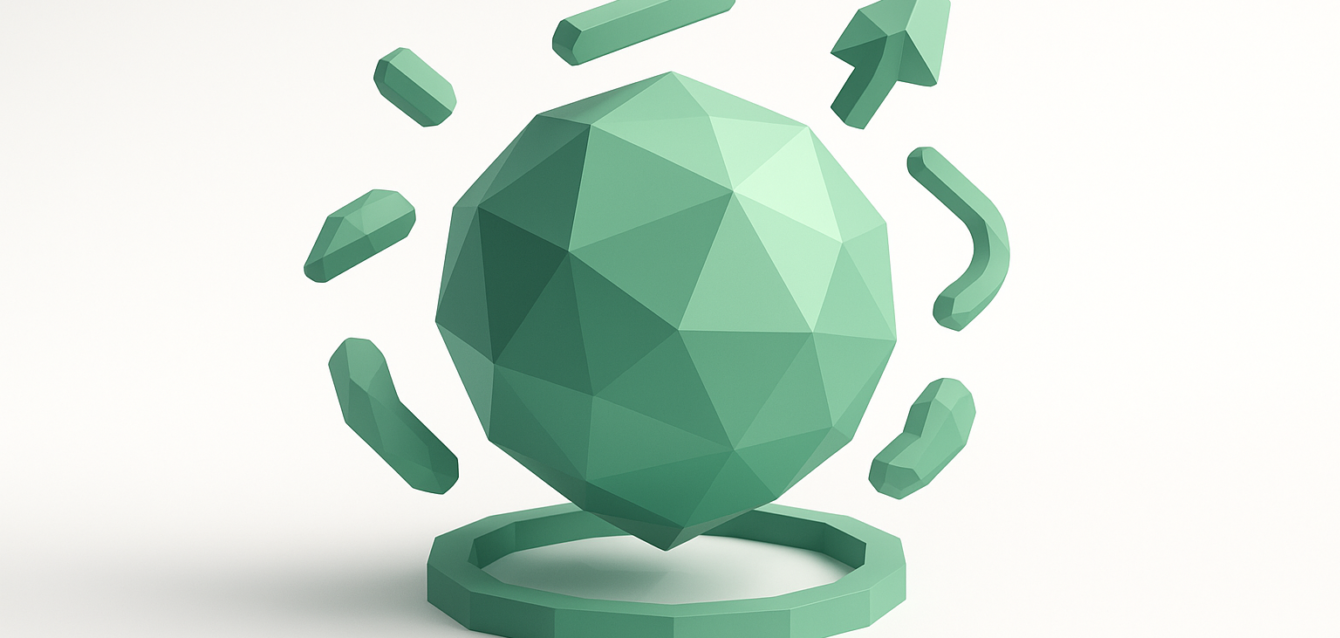 Green low‑poly geometric orb hovering above a ring with floating arrow and segmented shapes, conceptual illustration representing agentic AI and Google Gemini 3