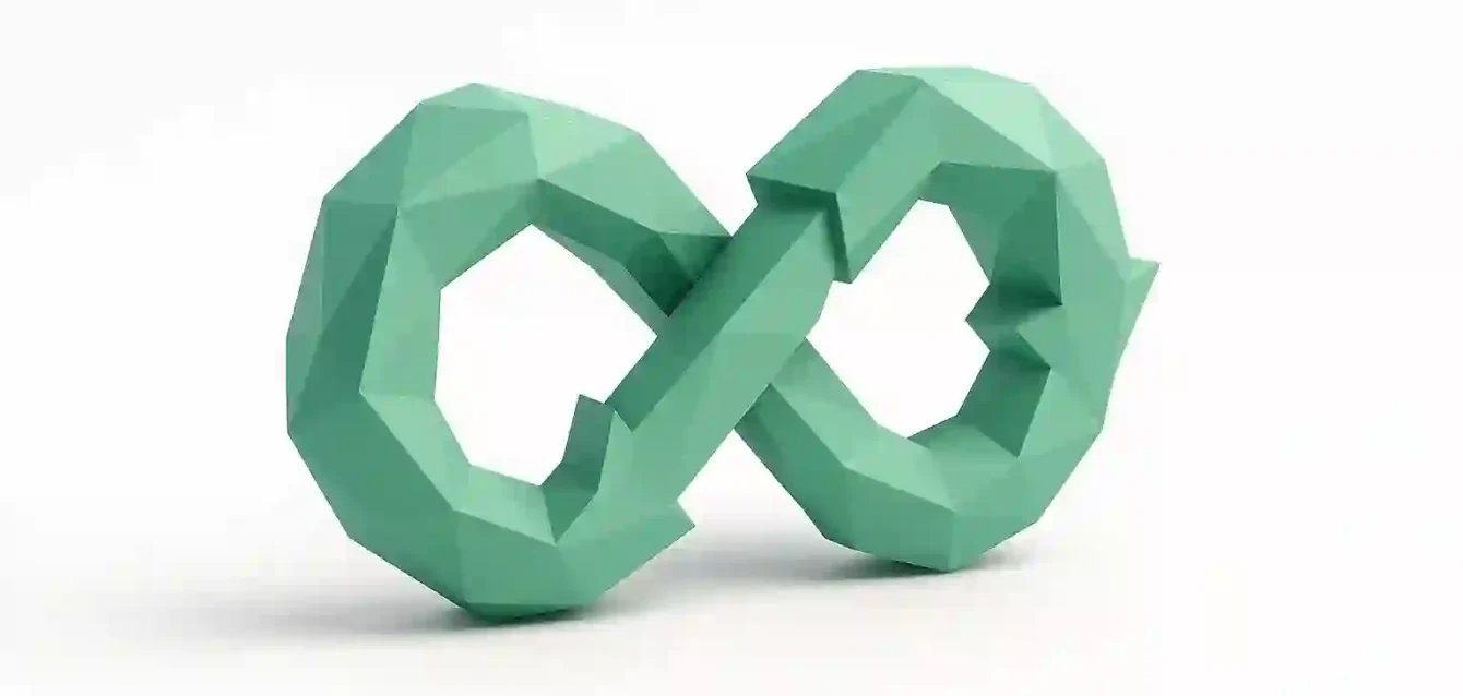 n8n green geometric infinity logo on white background symbolizing AI workflow automation and low-code integrations