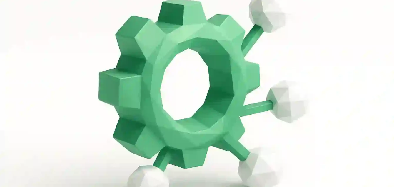 Zapier AI Orchestration 2026 — Automation Gear and Integrations Green low-poly gear with white node connectors on a white background, symbolizing app integrations and AI orchestration for Zapier-style automation workflows in 2026.