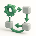 Open Source Workflow Tools: CTO Guide 2026 5 3D illustration of a green gear and connected blocks with arrows forming a circular workflow, symbolizing open source workflow automation and orchestration for CTOs in 2026