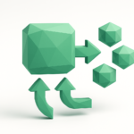 Zapier Multi-Step Zaps Explained — 2026 4 Green low-poly cube with arrows splitting into three smaller cubes, symbolizing Zapier multi-step Zaps and automated workflows.