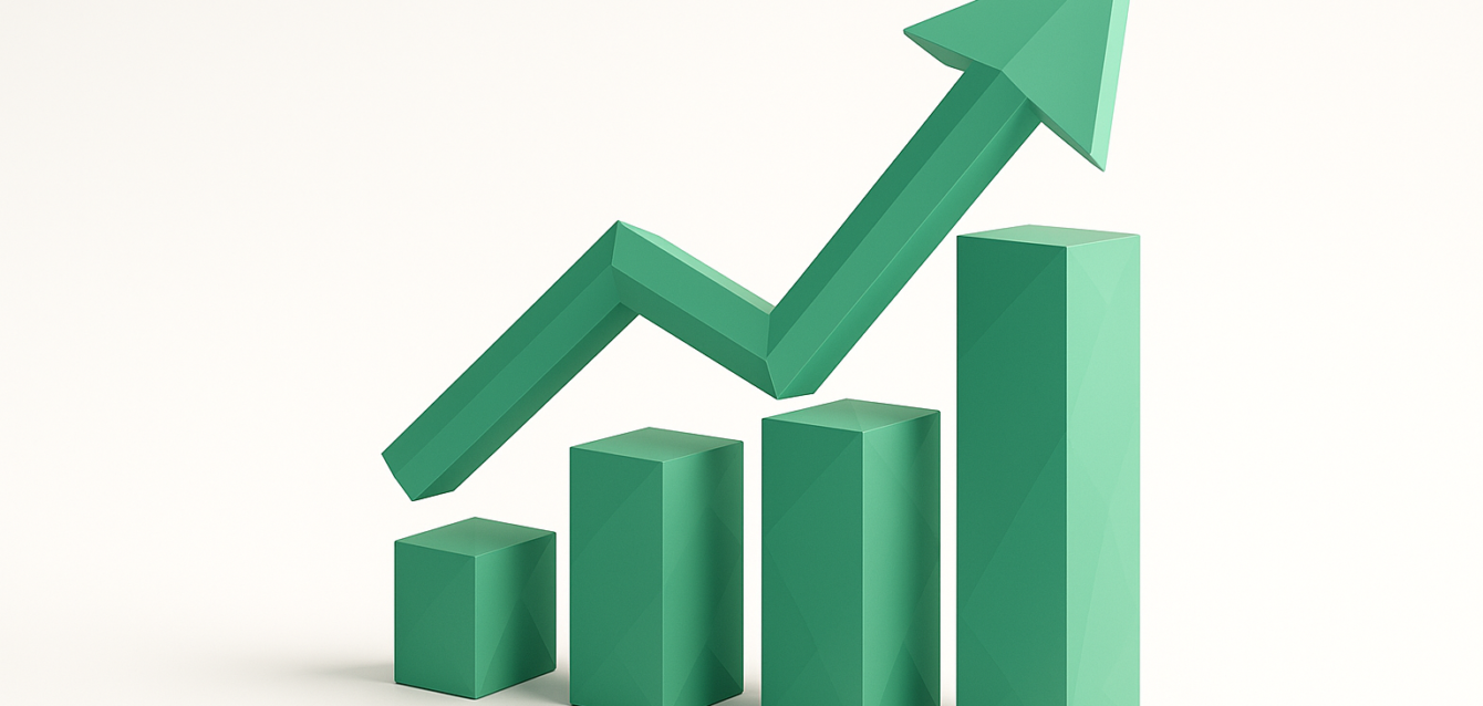 2026 Operational Efficiency Metrics – Rising Performance Chart Green 3D bar chart with an upward arrow illustrating rising operational efficiency metrics and KPIs for 2026.