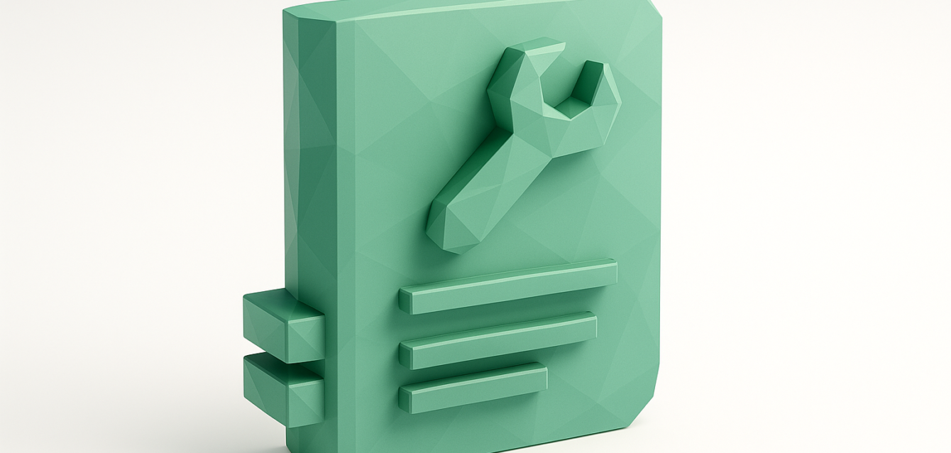 3D green icon of a wrench on a document, symbolizing tools and settings for building an agent in AutoGen Studio.