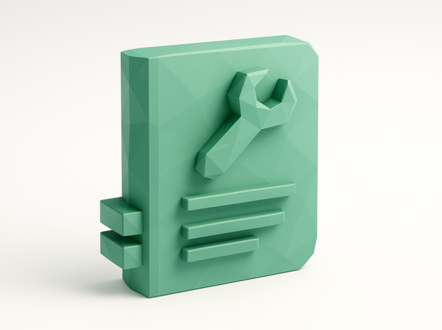 3D green icon of a wrench on a document, symbolizing tools and settings for building an agent in AutoGen Studio.
