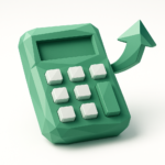 Green low-poly calculator with a rising arrow, symbolizing calculating automation ROI and business growth