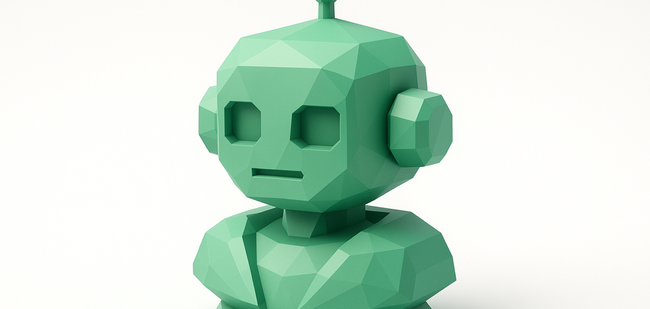 Agentic AI 2026 Outlook — Low-Poly Robot Bust Low-poly green robot bust on a white background representing agentic AI, autonomous systems, and the 2026 outlook.